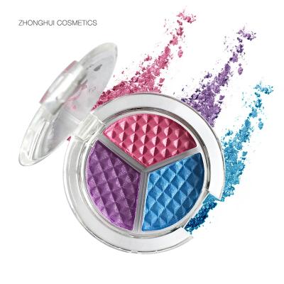 China CCN30143-1 Waterproof Cheap Kids Makeup Mini Round Eyeshadow Palette For Girls 3 Colors Glitter Eyeshadow Waterproof Matte Eyeshadow for sale