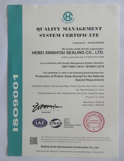 ISO9001 - Hebei Xinshitai Seals Co., Ltd.