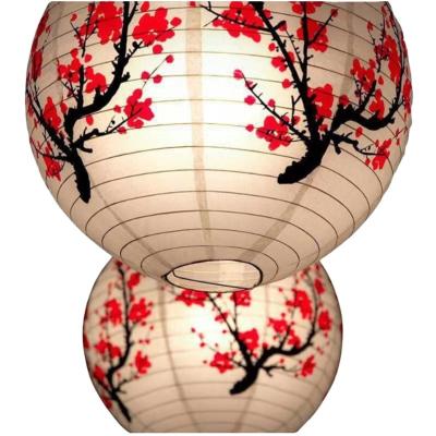 China China Chinese Style Factory Price Cherry Lantern Plum Blossom Printing Round Paper Lantern For Festival Decoration for sale