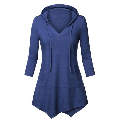 China Women's Hoodies Distressed Anti-pilling Cotton Sweatshirts Plus Size Women 3/4 Loose Sleeve V-Neck Hoodie Tunic Tops for sale