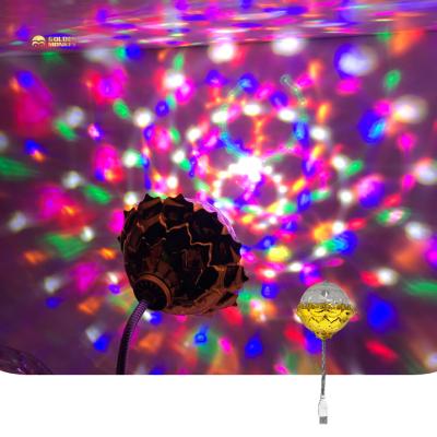 China Theme Park Led Disco Gold Ball Light Bulb 3W USB Colorful Rotating Magic Ball Party DJ Lights Mini Disco RGB Christmas Led Stage Light for sale