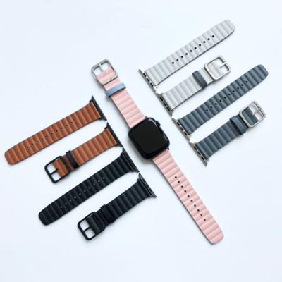 China Genuine Leather Men's Layer Leather Strap Luxury Watch Leather Wrist Band For Se 6 Apple Watch Band 7 Series for sale