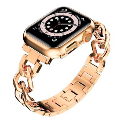 China Luxury Stainless Steel Rose Gold Women Metal Watch Band Charms For Apple Watch Series 7 6 5 4 3 2 1 for sale