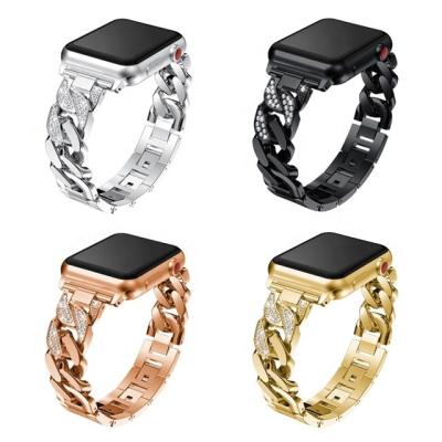 China New Luxury Bling Gold Stainless Steel Strap Metal Watch Band 45mm 44mm 42mm 40mm 38mm Iwatch Stainless Steel Charms For Apple Watch Series 7 6 4 for sale