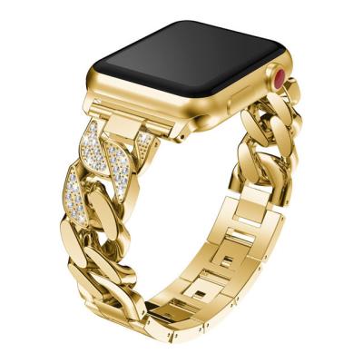 China Girls 2022 Gold Stainless Steel Iwatch Bling Charm Diamond Metal Strap Smart Watch Bands For Apple Watch Se 6 Series 7 45mm 44mm 42mm 40mm 38mm for sale