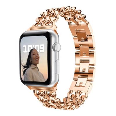 China Waterproof Stainless Steel Silver Rose Gold Bling Stainless Steel Strap Metal Strap Watch Bands For Apple Watch Se 6 5 Series 7 4 for sale