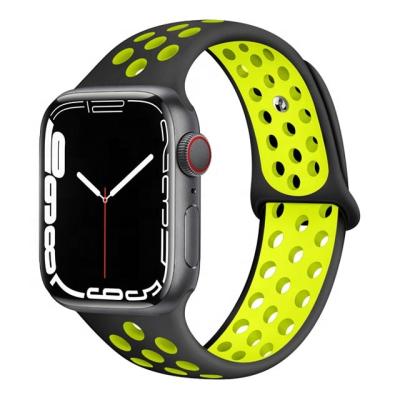 China 38mm 42mm Dual Color Hole Rubber Sport Straps Apple Watch Silicone Band For Apple Watch Series 7 Se 6 for sale