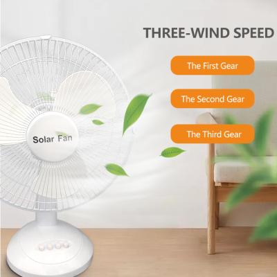 China Hot Sales AC Solar Rechargeable 3 DC Gears 12 Inch Table Fan Home Outdoor Usb Rechargeable Solar Fan for sale