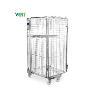 China Durable Stackable Collapsible Cargo Storage Logistics Adjustable Shelf Folding Galvanized Welded Wire Roll Trolley for sale