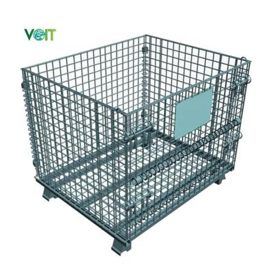 China Durable Custom Galvanized Collapsible Metal Folding Steel Wire Mesh Storage Pallet Cage for sale