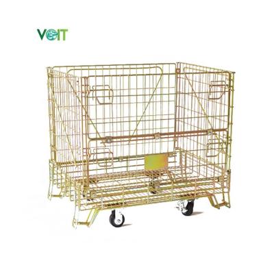 China Durable Cargo Transport Stacking Galvanized Wire Mesh Wine Bottle Storage Cage With Wheels for sale