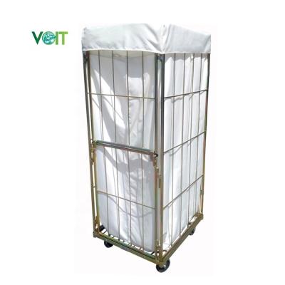 China Adjustable Shelf Foldable Zinc Half Open Door Galvanized Welded Foldable Logistics Transport Wire Mesh Laundry Trolley for sale