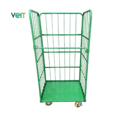 China Adjustable Shelf 3 Sides Warehouse Logistics Storage Steel Powder Coating Roll Foldable Pallet Cart for sale