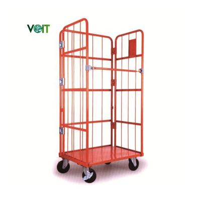 China Customized Foldable Stackable Adjustable Shelf Powder Coating Warehouse Cargo Transport Nesting Wire Cage Pallet Trolley for sale