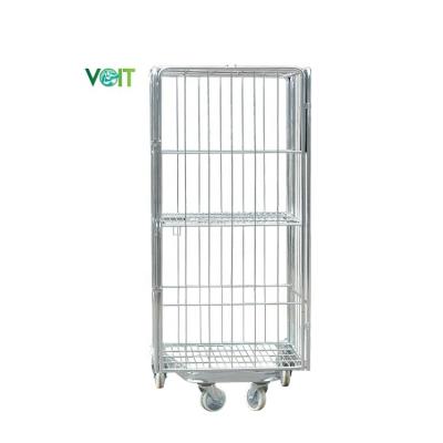 China Supermarket Stackable Collapsible Transport Adjustable Laundry Shelf Durable Folding Mesh Cart With OEM Service for sale