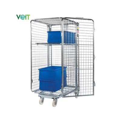 China Adjustable Shelf Stackable Collapsible Warehouse Storage Transport Galvanized Full Wire Nesting Security Roll Cage for sale