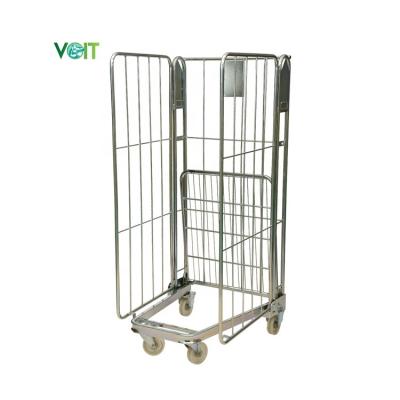 China Stackable Foldable Adjustable Shelf Galvanized Warehouse Storage Stackable Foldable Metal Customized Roll Container for sale