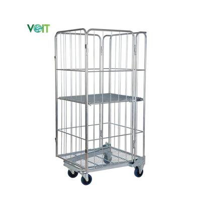 China Stackable Foldable Adjustable Shelf 4 Sided Storage Supermarket Warehouse Safe Cargo Industry Steel Roll Cage for sale