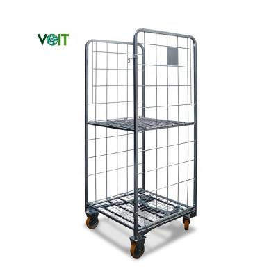 China Adjustable Shelf Zinc Plating Cargo Storage Supermarket Detachable 2 Side Standard Metal Roll Cage for sale