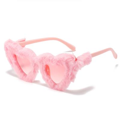 China Handmade Sunglasses Fashion Love Heart Sunglasses Plush Pink Squishy Fur Stuffed for sale