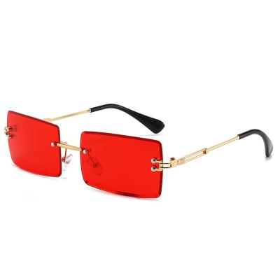 China Custom Designer Fashionable Rimless Sunglasses Women Diamond Cut Rimless Rectangle Sunglasses for sale