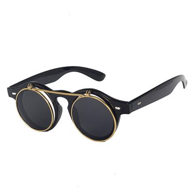 China Fashion Sunglasses Vintage Round Steampunk Flip Up Sunglasses Men Women Double Layer Glass Sun Glasses for sale