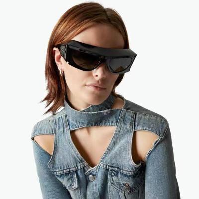 China Square new fashion big frame wrap around driving Y2K flat surface punk futuristic sunglasses women sunglasses for sale