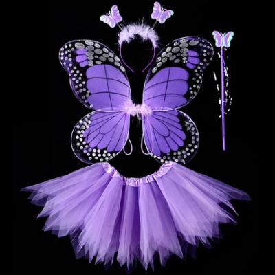 China Butterfly Plastic Fairy Costume Boy Girl Holiday Kids Children Outdoor Wing And Wand Set Dressing Up Set for sale