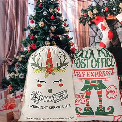 China Free Shipping Christmas Nylon Santa Sacks Canvas Gift Bag With Drawstring Christmas Tree Decoration Candy Storage Packaging For Kids for sale