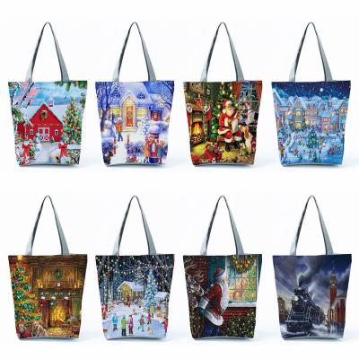 China Free Shipping Kailaide Santa Print Handbags Fashion Shoulder Bag Women Gift Bag Reusable Foldable Christmas Shopping Bag Girl Tote Bag for sale