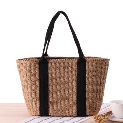 China Casual Women's Straw Handwoven Big Shoulder Bag Crochet Braided With Drawstring Tote Bag For Female Large Capacity Beach Handbag for sale