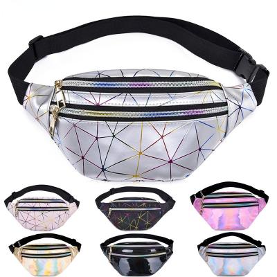 China Free Shipping Water Proof Waist Bags Women Fanny Pack Female Belt Bag Silver Black Geometric Waist Packs Laser Chest Phone Pouch Men for sale