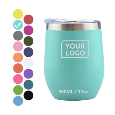 China Disposable Custom Logo Powder Coated Lid 12oz Egg Shape Double Wall Stainless Steel Black Wine Glass Tumbler for sale