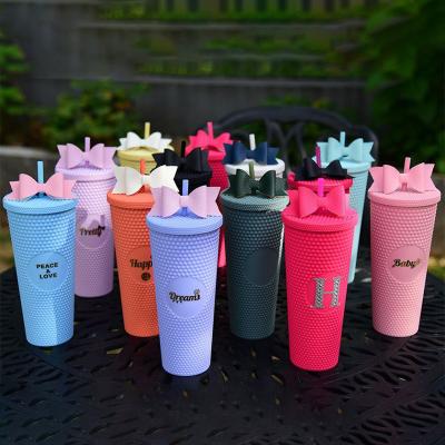 China Disposable Custom Matte Cups Colored Reusable Black Logo 24oz Double Plastic Venti Wall Studded Tumblers With Lids And Straws for sale