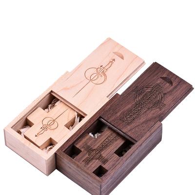 China ready to use & hot insert JASTER USB cross wooden box 128GB 64GB 32GB 16GB 8GB 4GB flash drive USB2.0 memory disk pendrive gifts for sale