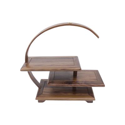 China Sustainable Decorative Ladder Black Walnut Full Solid Office Desktop Document Tray Wood Book Shelf For Snacks Food for sale