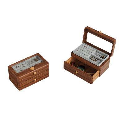 China Home Selling Double Deck The New Fashion Necklace Ring Jewelry Fashion Solid Wood Wooden Watch Storage Box With Drawer for sale