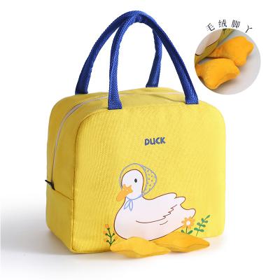 China Cute Yellow Cartoon Pattern Small Duck Lunch Bag Portable Insulated Fashion Canvas Cooler Bag Thermal Food Picnic Lunch Bag For Women for sale