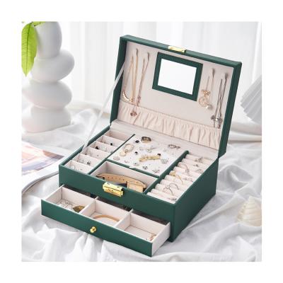 China Fashionable Retro Multilayer Leather Type Earrings Cosmetics Jewelry Box Drawer Jewelry Box for sale