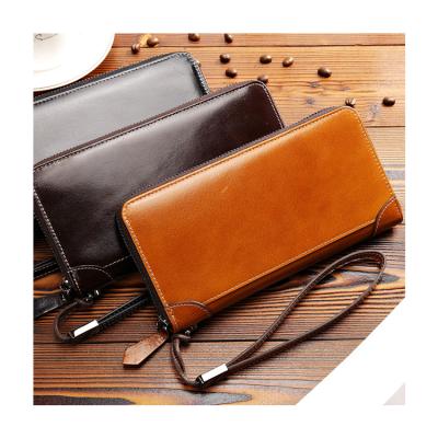 China RFID Brand Design Men's Wallet Genuine Leather Wallet Zipper Oil Wax Skin Genuine Leather For Men for sale