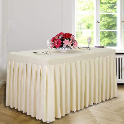 China Wholesale Waterproof Polyester Wedding Table Skirt For Table Clothes Cover Decoration Wedding Party Banquet Table Skirting for sale