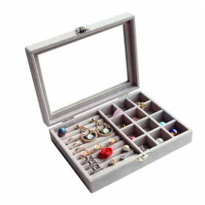 China Eco-friendly Glass Top Stackable Jewelry Box Display Tray Show Case Storage Organizer Necklace for sale