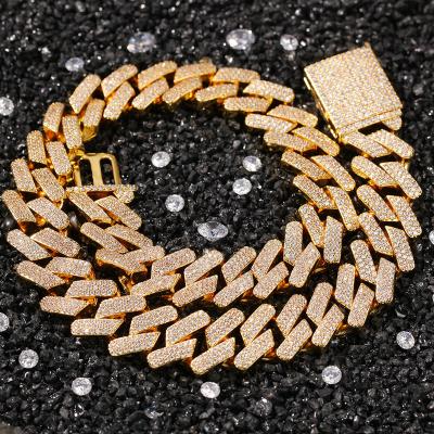 China TRENDY High Quality Drop Shipping 1pcs White Gold 5A CZ Diamond Iced Out Hip Hop Jewelry 18mm Plated Cuban Link Chain for sale