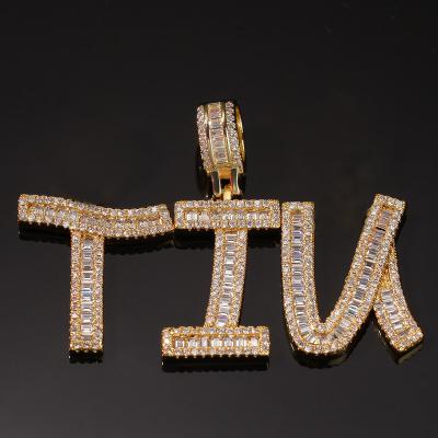 China FASHION Custom Letter Combination Diamond Initials Number Name Block Letter Am Hiphop Chain Pendant Jewelry Iced Out CZ Wand Pendant for sale