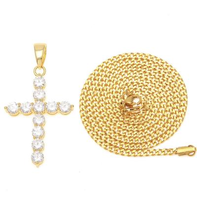 China 2021 Fashion Hiphop 18K CZ Gold Plated Zircon Cross Jewelry Pendant Pave Dropshipping Brass Cross Pendant Jewelry for sale