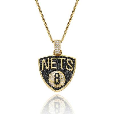 China Fashion 2021 Trendy Hop Ice Hip Necklace Pendant Colorful Brooklyn Nets Logo Pendant High Quality Luxury Jewelry for sale