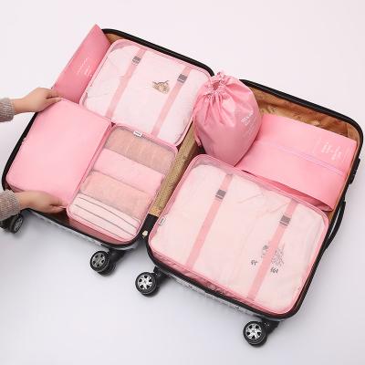 China Durable Travel Tote Bag Packing Cube 7 Pcs Travel Luggage Packing Organizers Set Travel Storage Bag With Laundry Bag for sale