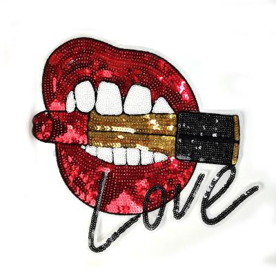 China Hot Sale Eco - Friendly Sequin Patches Love Sequin Printed Lips And Patch for sale