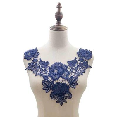 China Factory stock lower chemical pattern guipure lace water soluble collar embroidered cotton lace neck applique now for sale