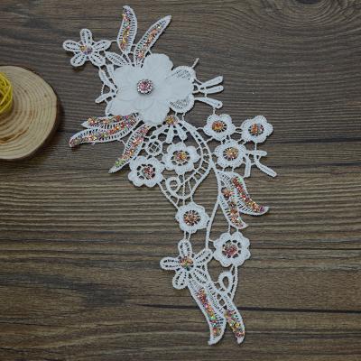 China Handmade 3D Embroidery Flower Applique DIY Accessory With Sequin Bead Elegant Dress Garment Applique for sale